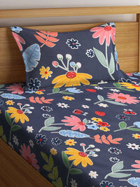 KLOTTHE Grey Floral Polycotton 300 TC Single Cadar Halus dengan Sarung Bantal-89 x 59 inci