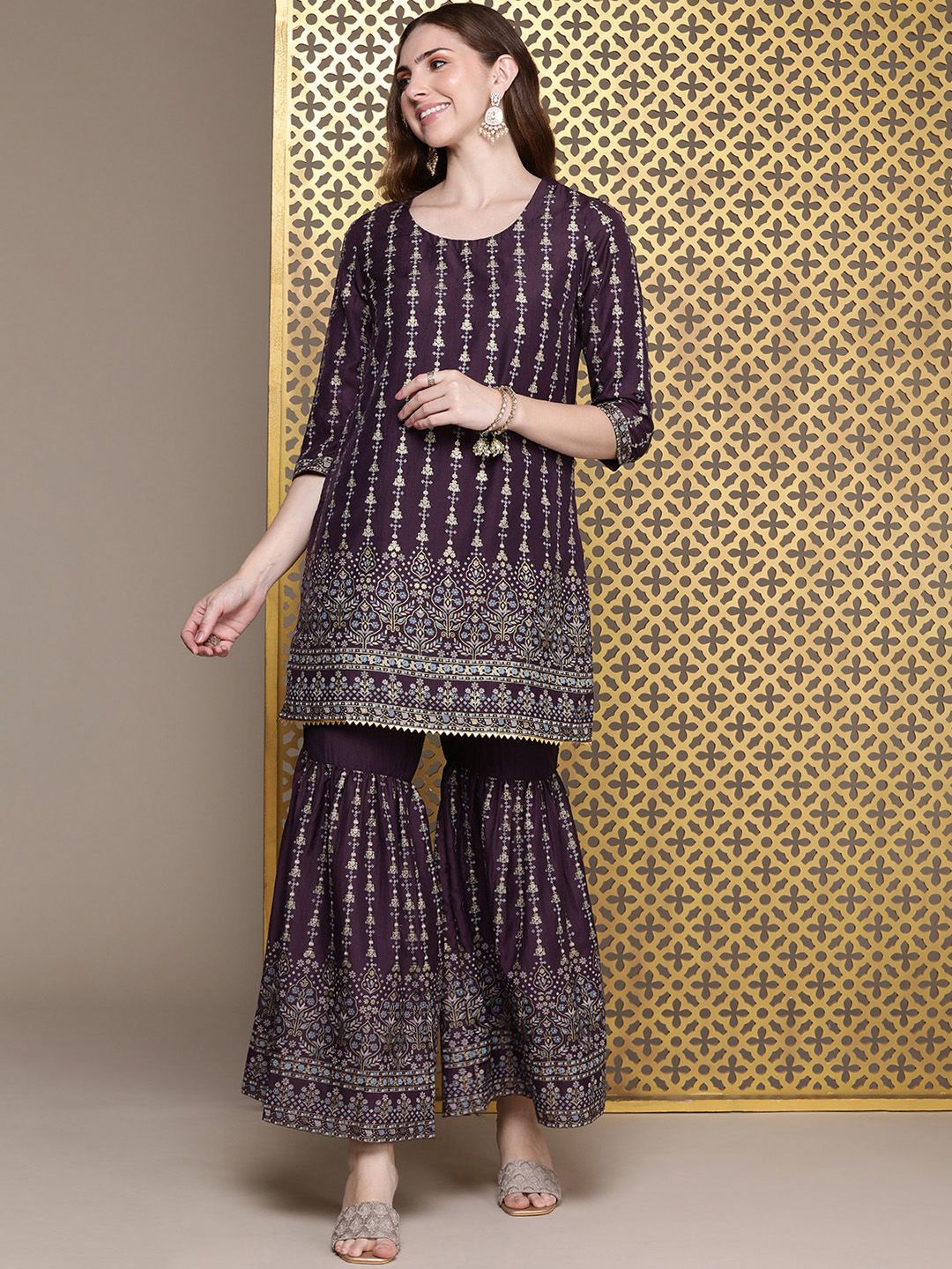 House of Pataudi Women Jashn Ethnic Motifs Printed Regular Kurti With Sharara