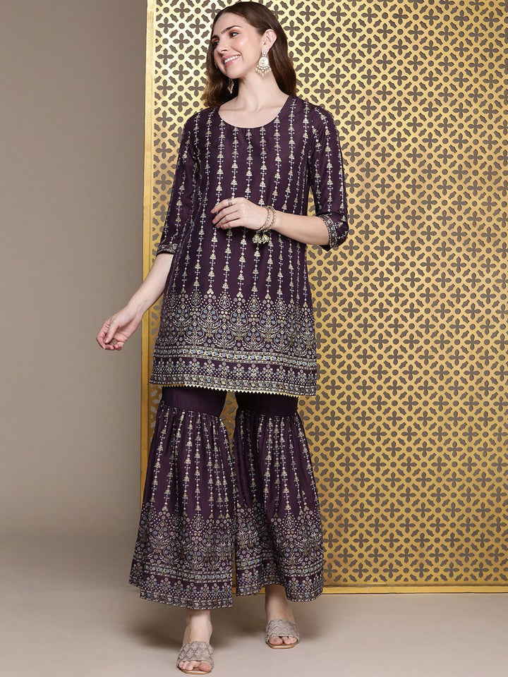 House of Pataudi Women Jashn Ethnic Motifs Printed Regular Kurti With Sharara