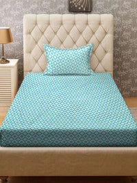 Moda Rapido X KLOTTHE Turquoise Blue Geometric 300 TC Cadar Tempat Tidur Single dengan 1 Sarung Bantal