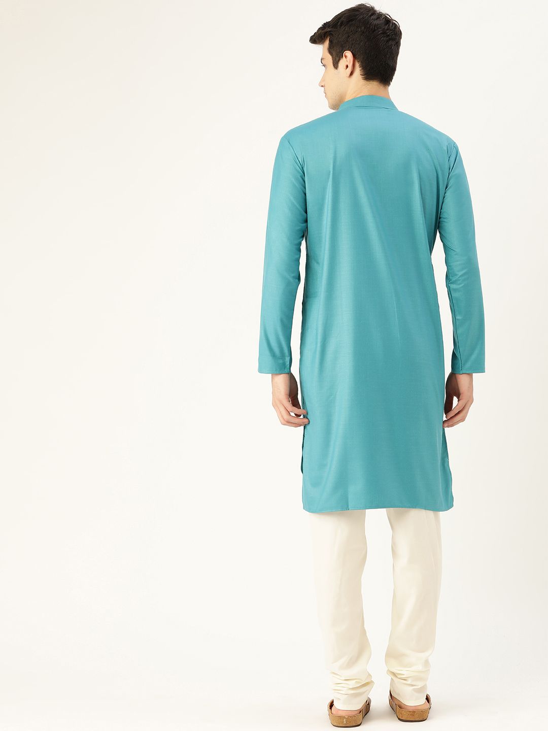 SOJANYA Men Blue Solid Straight Angrakha Kurta