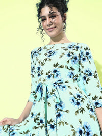 Berrylush Green Floral Crepe Maxi Dress