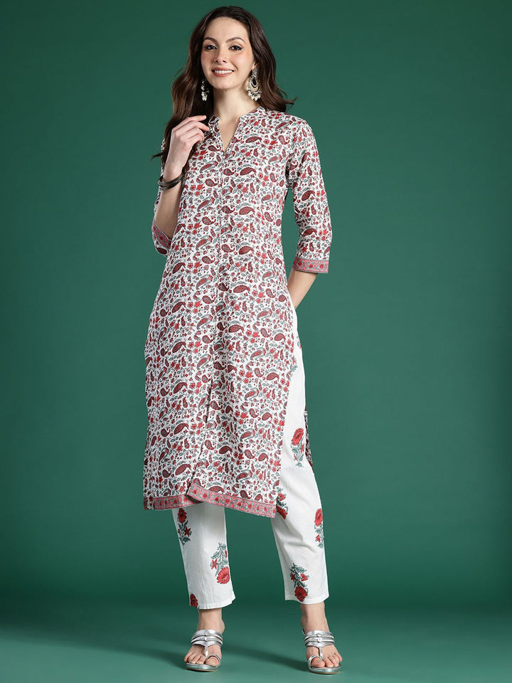 Indo Era Paisley Printed Pure Cotton Kurta with Trousers