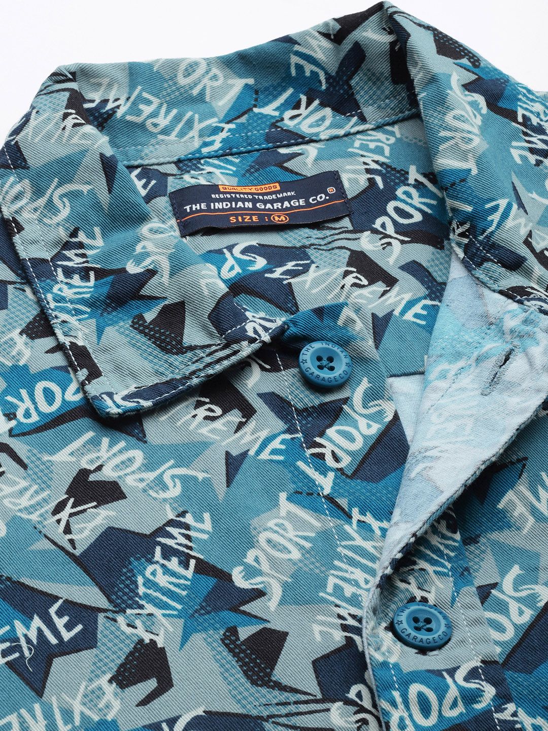The Indian Garage Co Men Blue Printed Cotton Casual Shirt