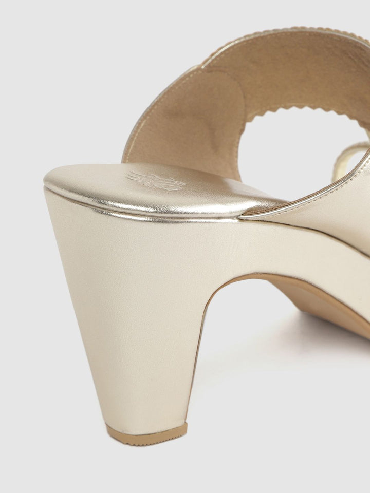 House of Pataudi Women Muted Gold-Toned Braided Handcrafted One Toe Heels