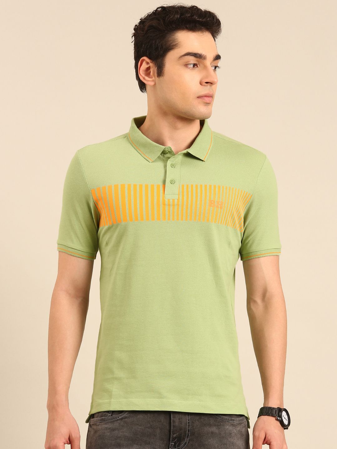 Being Human Striped Polo Collar Pure Cotton T-shirt