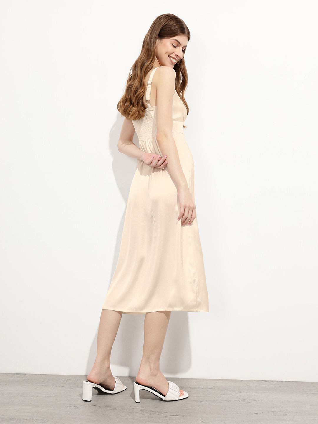 DressBerry Porcelain White Girlcore Edit Satin Midi Dress