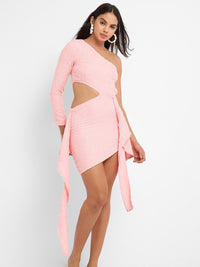 Campus Sutra Self Design One Shoulder Cutout Bodycon Mini Dress