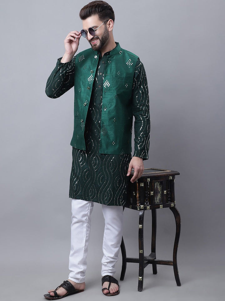 SOJANYA Sequinned Embroidered Regular Pure Cotton Kurta With Churidar
