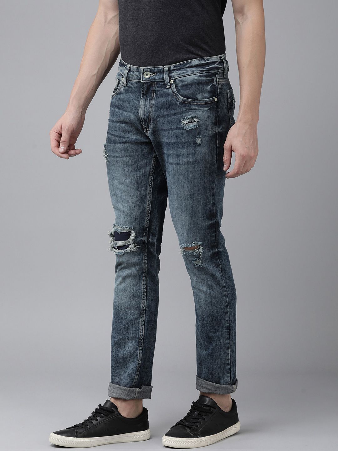 SPYKAR Men Low-Rise Mildly Distressed Heavy Fade Stretchable Jeans