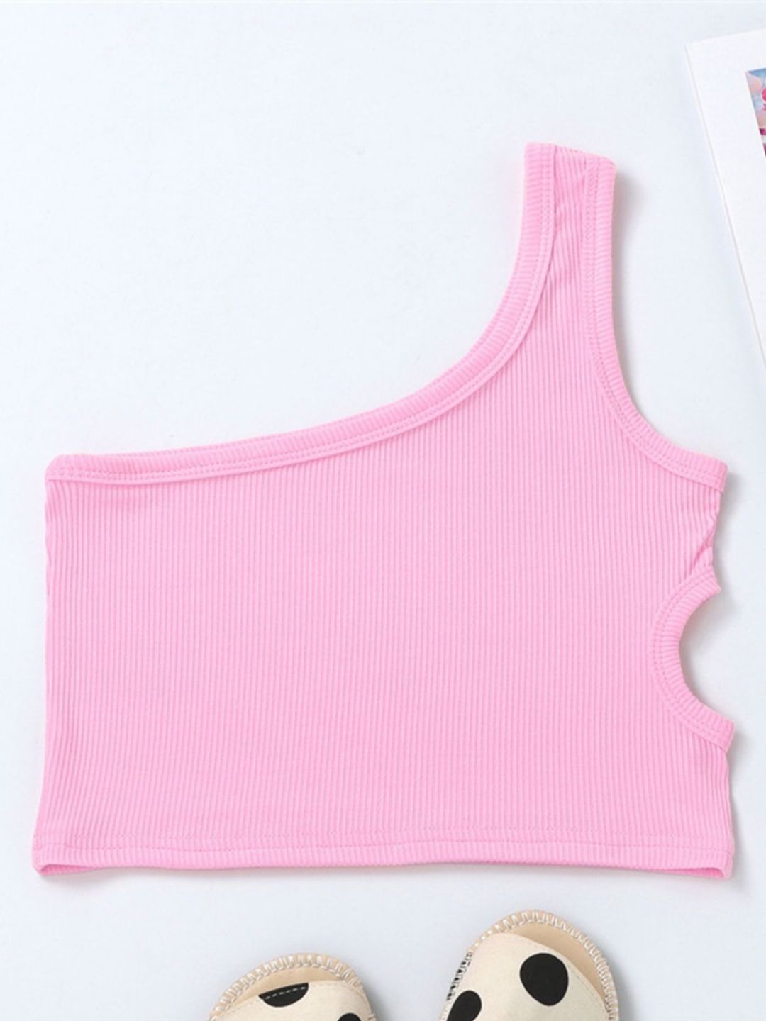 YK Girls Solid One Shoulder Sleeveless Crop Top
