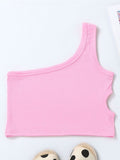 YK Girls Solid One Shoulder Sleeveless Crop Top