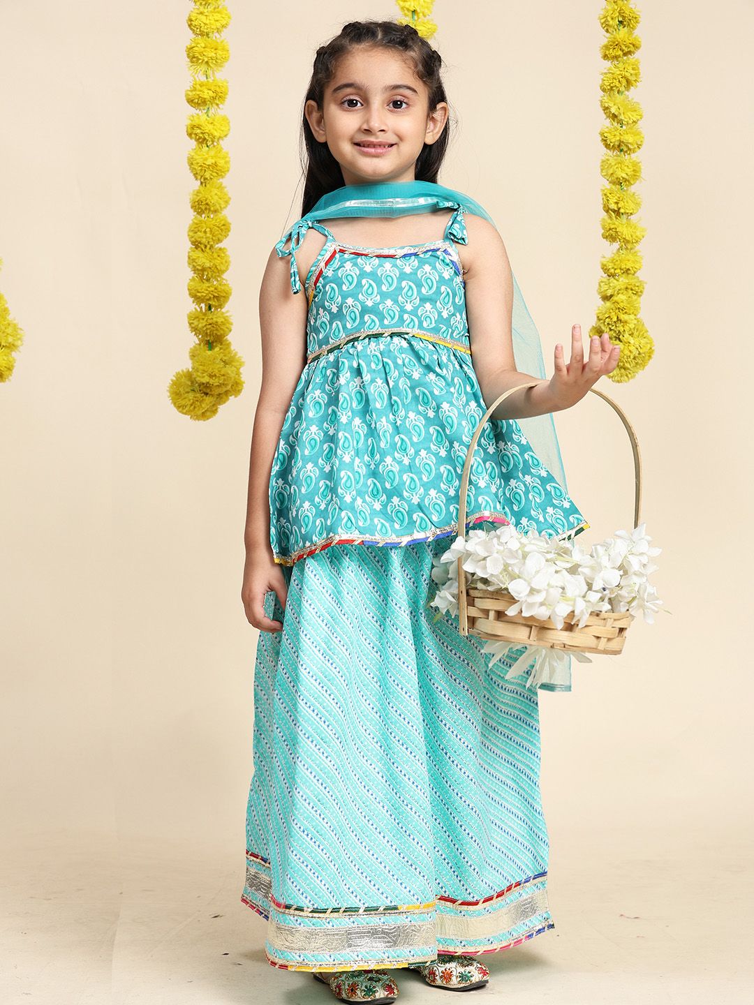 Cutiekins Girls Paisley Printed Cotton Ready to Wear Lehenga & Blouse With Dupatta