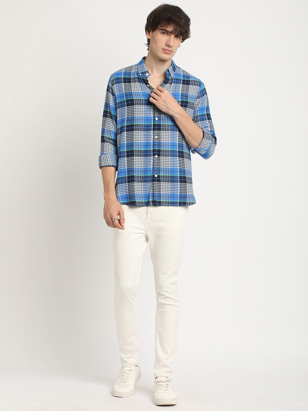THE BEAR HOUSE Men's Pure Cotton Checked Slim Fit Casual Shit