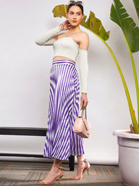 SASSAFRAS Striped Satin Accordion Pleated Maxi Flared Skirt