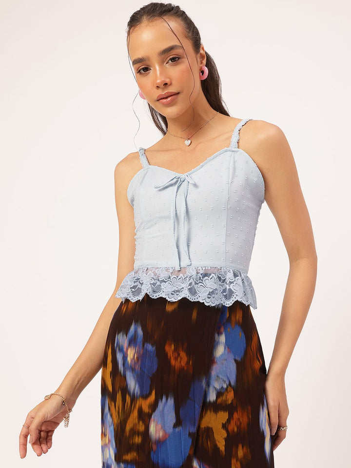DressBerry Lace Love Tie-Up Detail Smocked Top