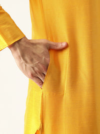 SOJANYA Men Yellow Yoke Design Straight Kurta