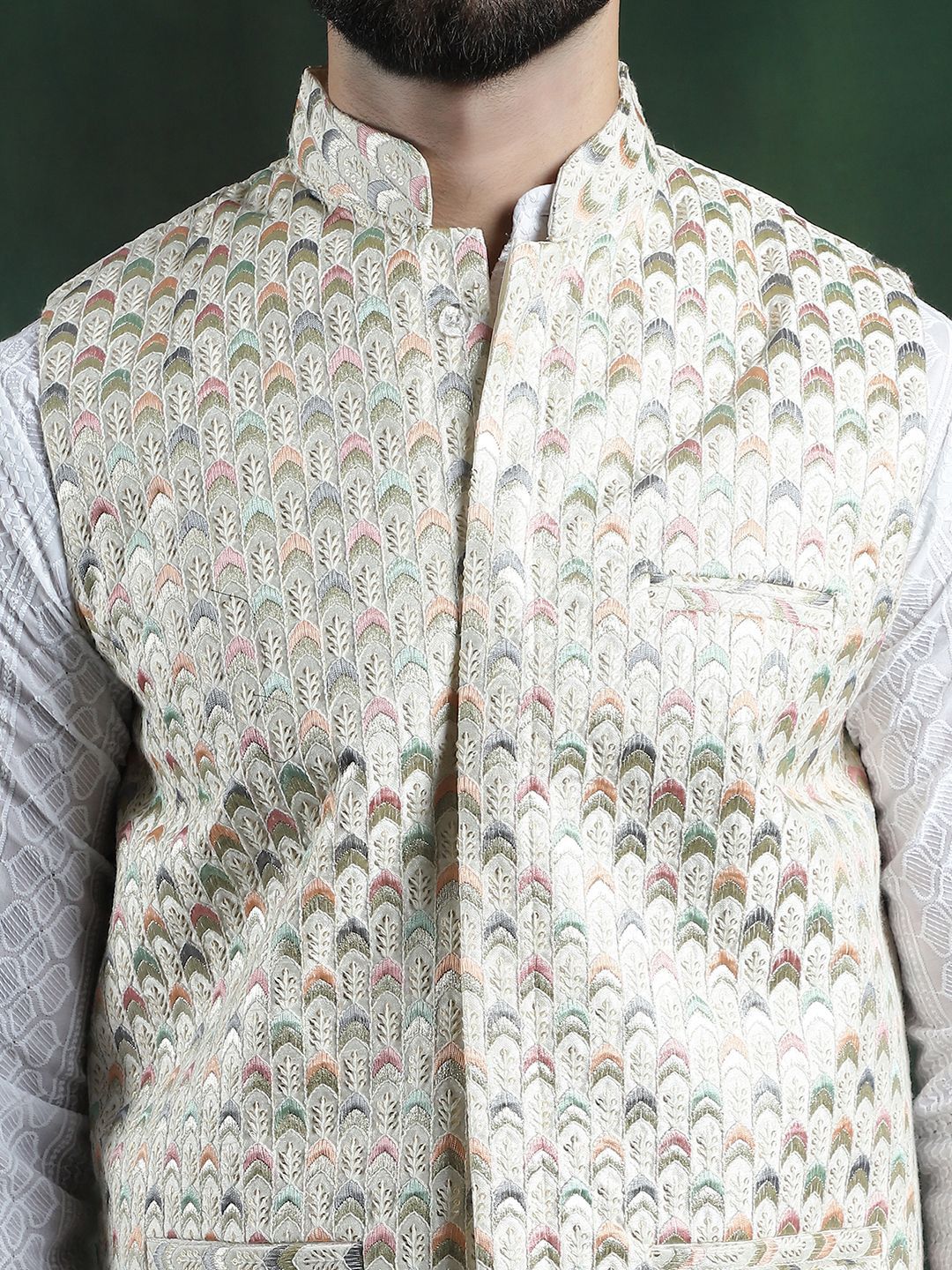 SOJANYA Jaket Tenun Nehru Lelaki Sulam
