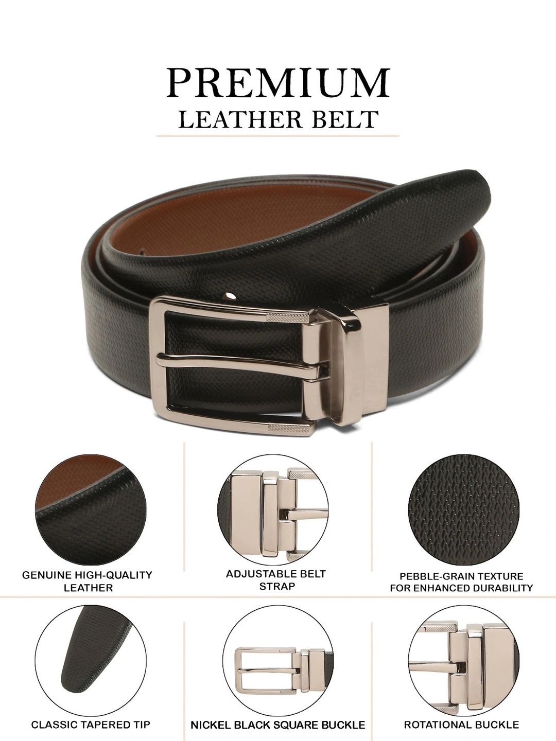 Teakwood Leathers Men Textured Leather Reversible Formal Belt