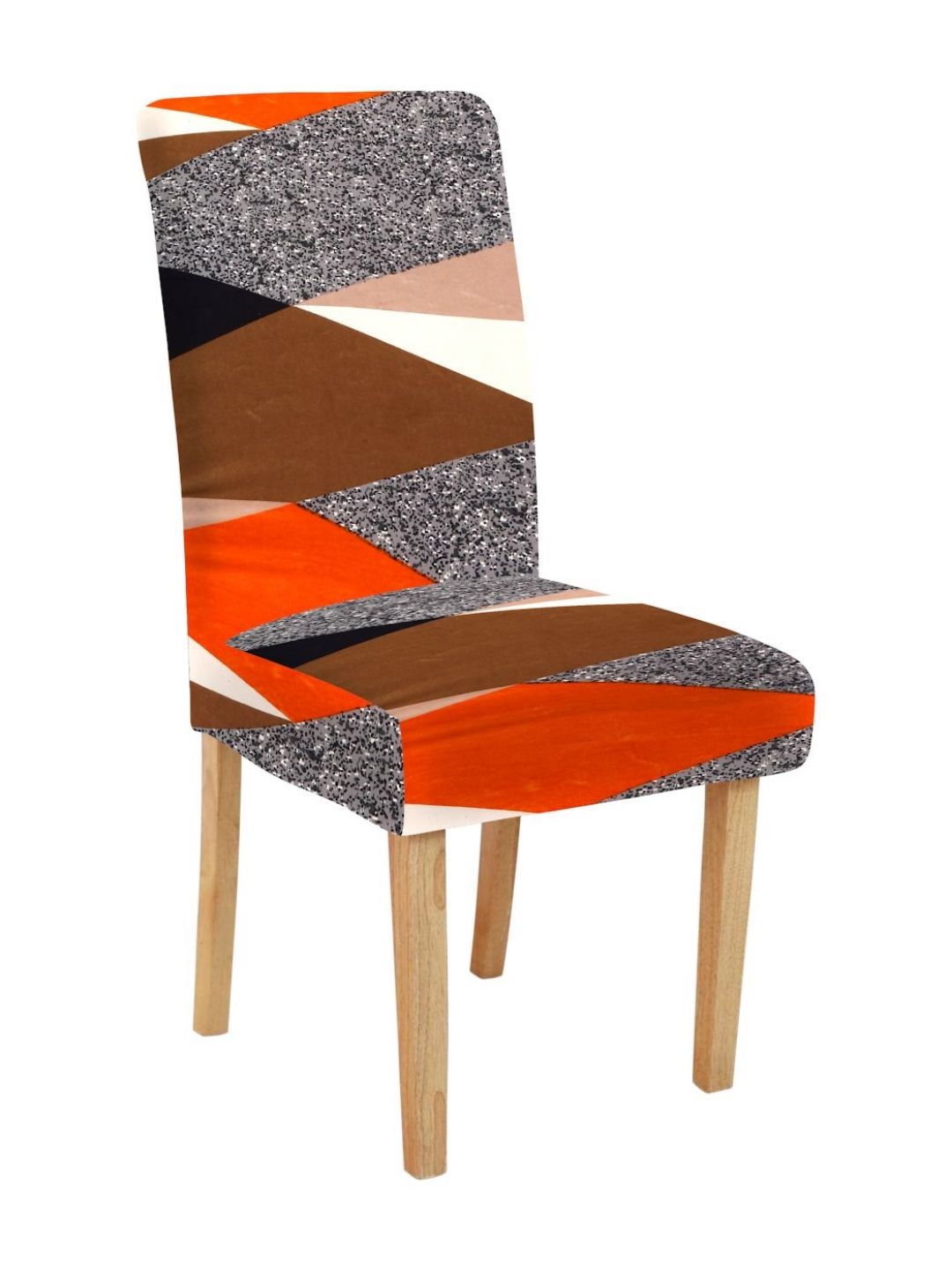 HOSTA HOMES Orange & Brown Printed Stretchable Square Seat Chair Cover