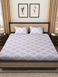 KLOTTHE White Floral Pure Cotton 400 TC Fitted King Superfine Bedsheet with 2 Pillow Covers-98 x 89 inches