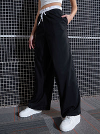 SASSAFRAS Women Black Loose Fit High-Rise Parallel Trousers