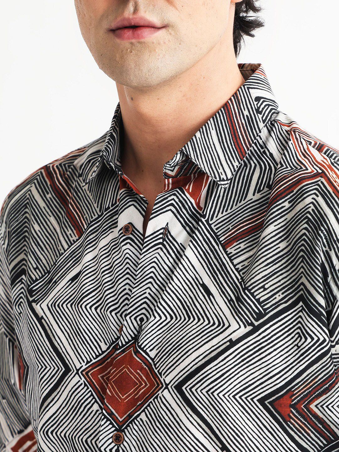 RARE RABBIT Men Sart Abstract Printed Slim Fit Cotton Shirt