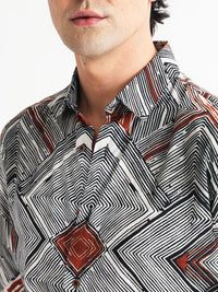 RARE RABBIT Men Sart Abstract Printed Slim Fit Cotton Shirt