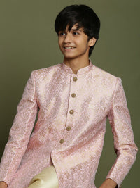 VASTRAMAY Boys Woven Design Brocade Sherwani Set