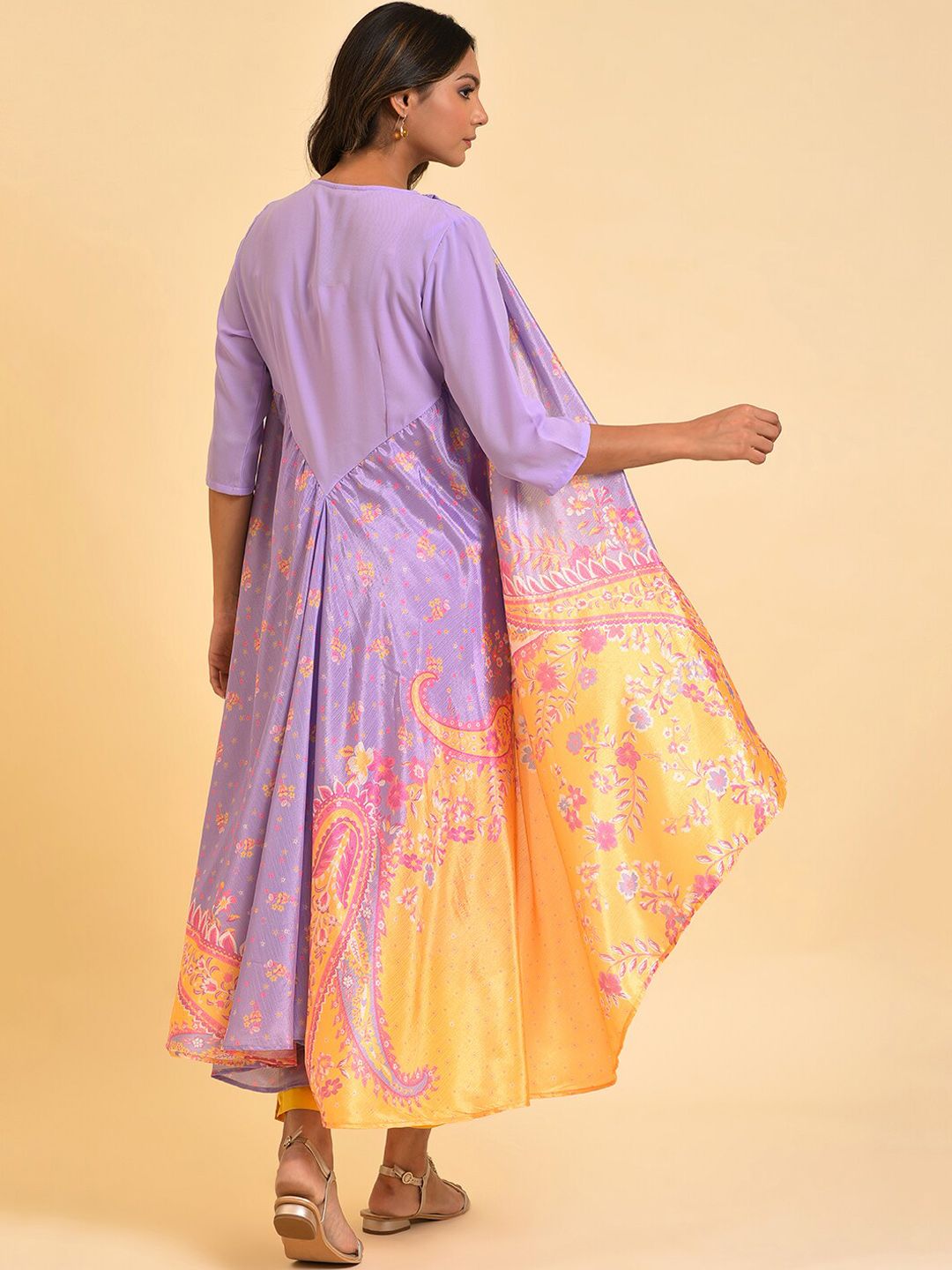W Purple V-Neck Ethnic Motifs Printed Layered Kurta