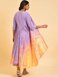 W Purple V-Neck Ethnic Motifs Printed Layered Kurta