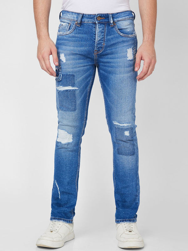 SPYKAR Men Mid-Rise Tapered Fit Highly Distressed Heavy Fade Stretchable Cotton Jeans