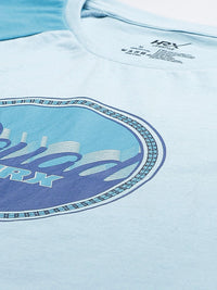 HRX By Hrithik Roshan Men Crystal Blue Cotton Printed Bio-Wash Lifestyle Pure Cotton T-shirt