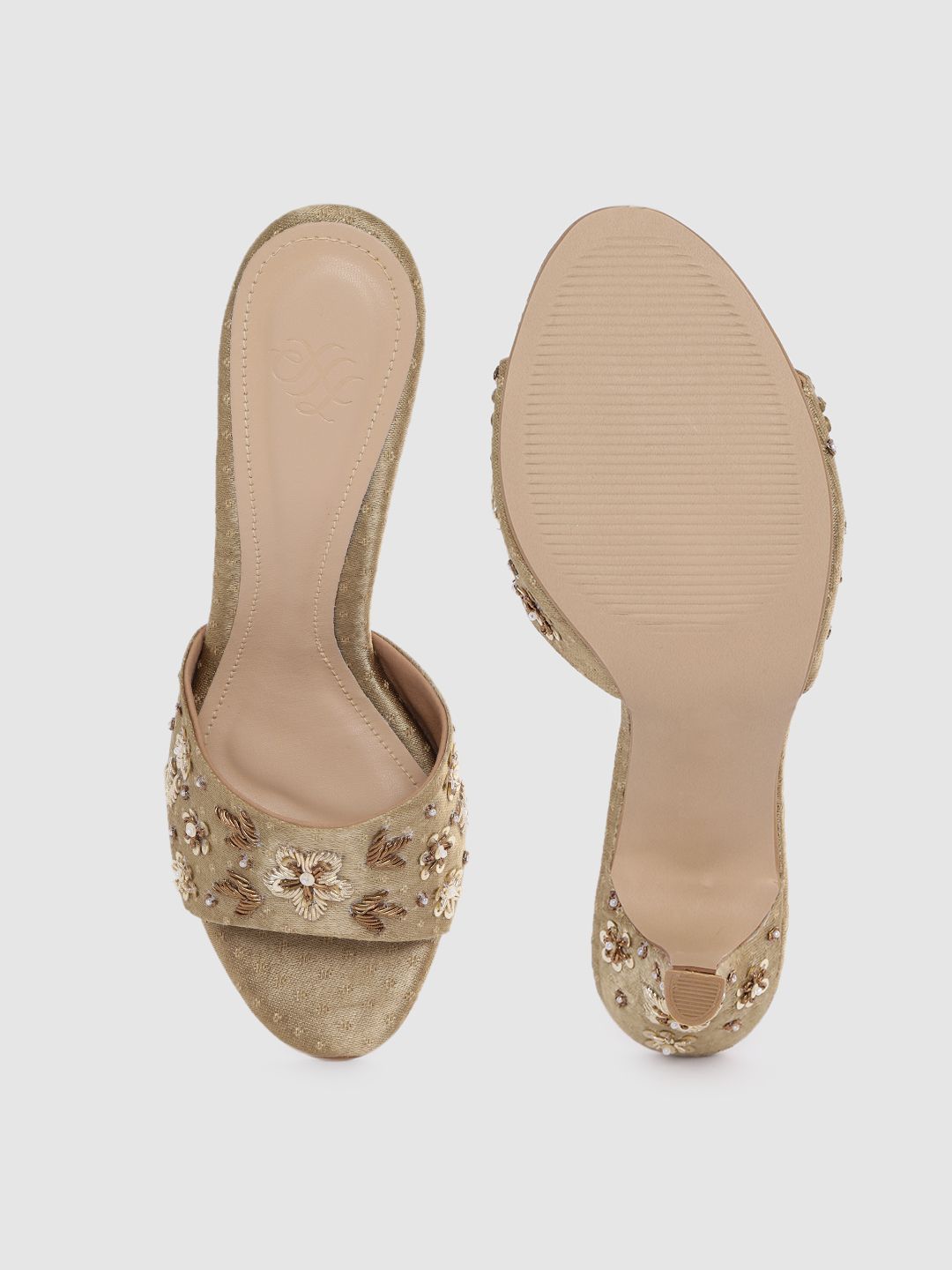 House of Pataudi Gold-Toned & Silver-Toned Embellished Handcrafted Slim Heels