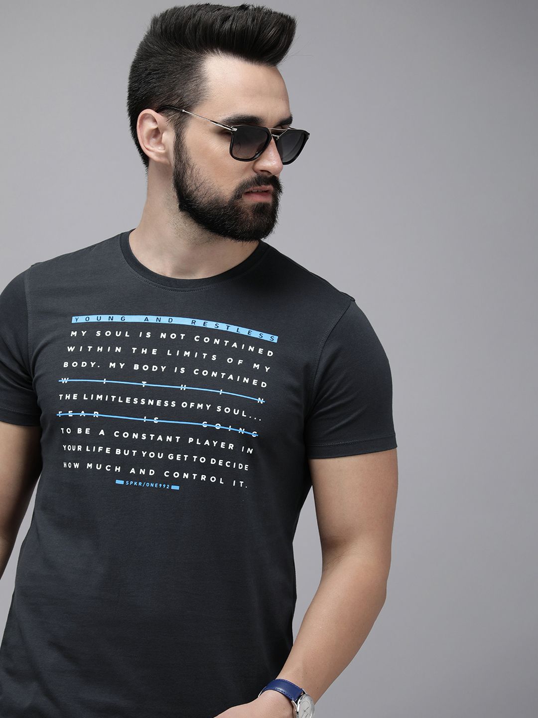 SPYKAR Typography Printed Pure Cotton Slim Fit T-shirt