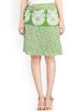 Exotic India Pure Cotton Block Printed Stone Green Wrap-Around Mini-Skirt