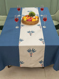 URBAN SPACE Blue & White Floral Anti-Slip Cotton 6-Seater Table Cover