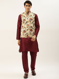 SOJANYA Men Maroon Kurta with Churidar & Nehru Jacket
