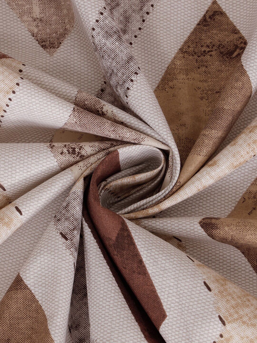 KLOTTHE Brown & White Geometric-Printed 400 TC Pure-Cotton Double King Bedsheet Set