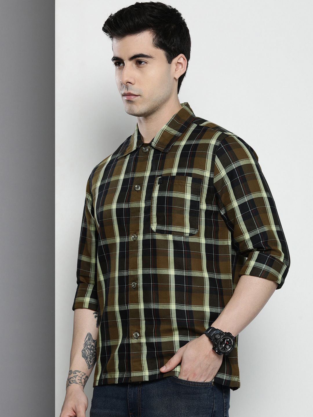 The Indian Garage Co Men Tartan Checked Casual Shirt