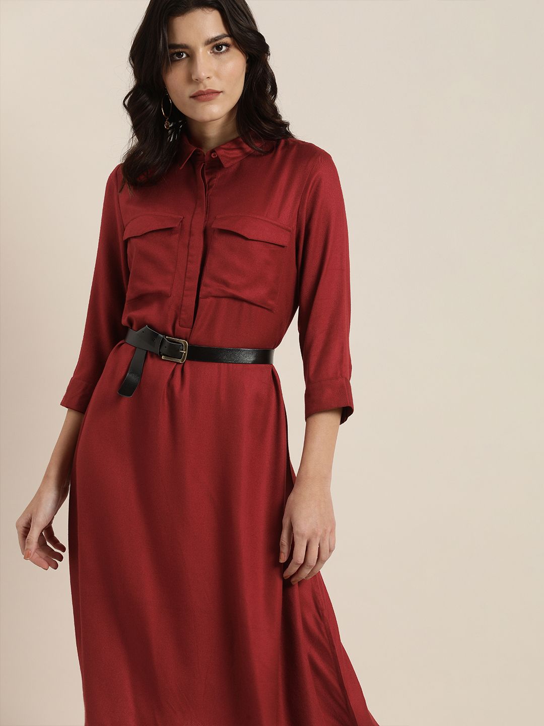 all about you Women Red Solid Shirt Dress