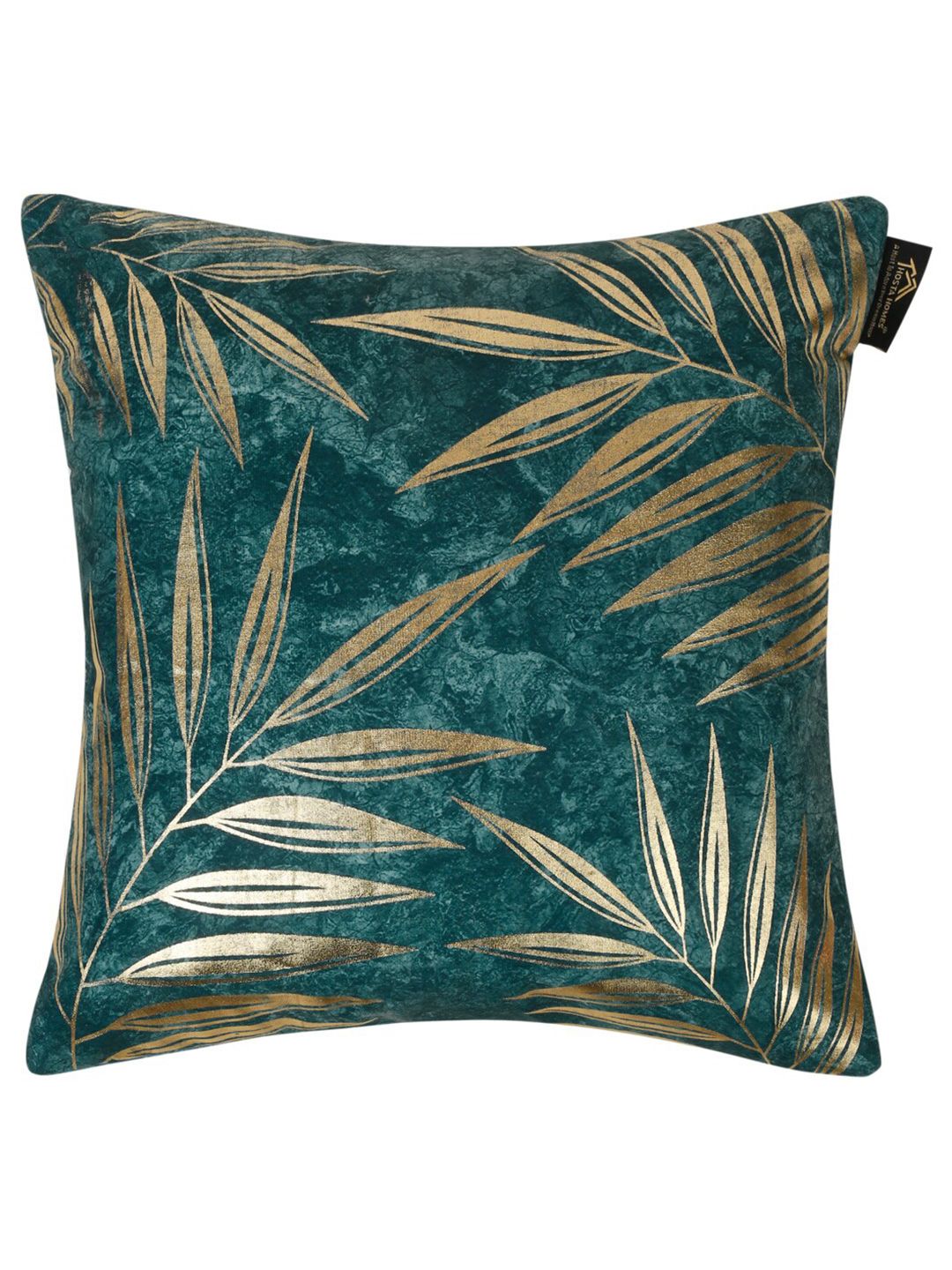 HOSTA HOMES Blue & Gold-Toned 2 Pieces Floral Velvet Square Cushion Covers
