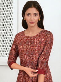 W Red Ethnic Motifs Embroidered Patchwork Kurta