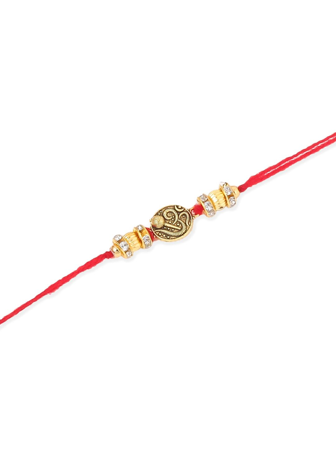 NVR Unisex Set of 4 Artificial Stones Swastik Thread Rakhi with Roli Chawal Chandan Mishri