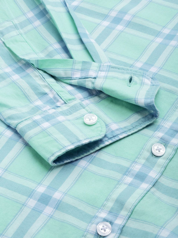 THE BEAR HOUSE Men Sea Green & Blue Slim Fit Checked Casual Shirt