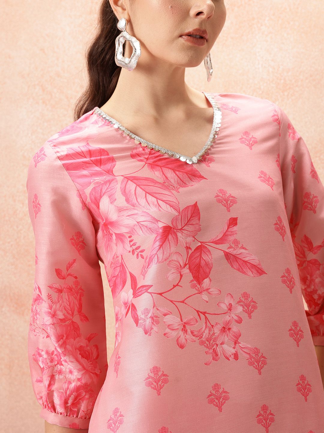 all about you Floral Printed Sequinned Kurta with Palazzos