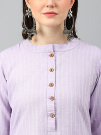 KALINI Striped Mandarin Collar Jacquard Cotton Straight Kurta