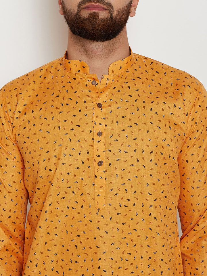 SOJANYA Men Mustard Printed Straight Kurta