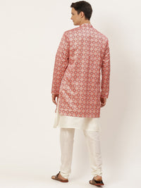 SOJANYA Men Off White Solid Kurta with Churidar & Ethnic Jacket