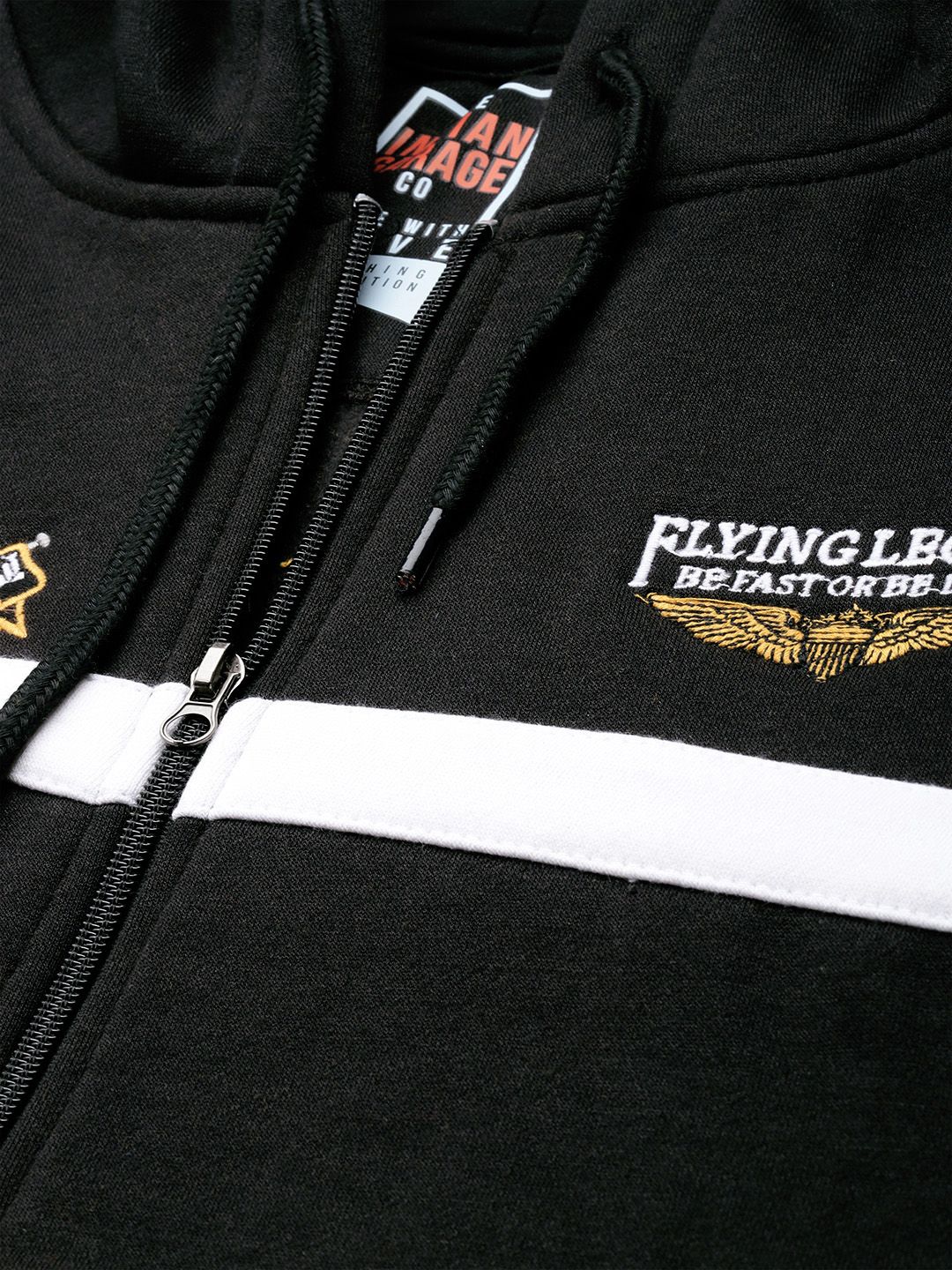 The Indian Garage Co Men Black & Yellow Colourblocked Hooded Sweatshirt